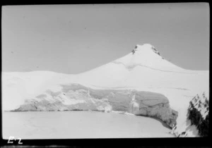 Crater lake surrounded by ice, [Mount Ruapehu, Taupo District?]