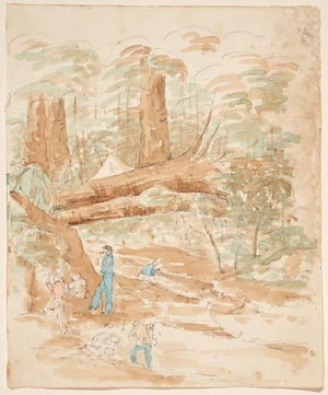[Heaphy, Charles], 1820-1881 :[Gold mining, Driving Creek, Coromandel. 1852]