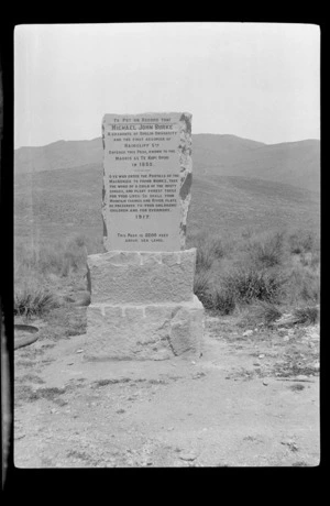 Monument dedicated to Michael John Burke, Burke Pass, Mackenzie District