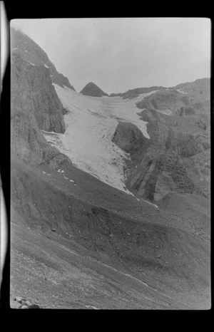 [Crow Glacier?] with scree slopes in foreground, Crow Valley, Arthur's Pass National Park, Canterbury Region