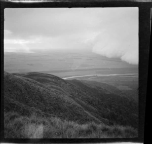 Elevated view of hills and plains, Peel Forest, Timaru District