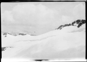 Snowy landscape, with mountains beyond, on Mount Rolleston, Arthur's Pass National Park