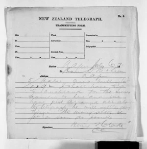 Native Minister of Colonial Defence - Inward telegrams