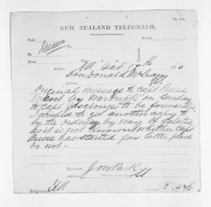 Native Minister and Minister of Colonial Defence - Inward telegrams