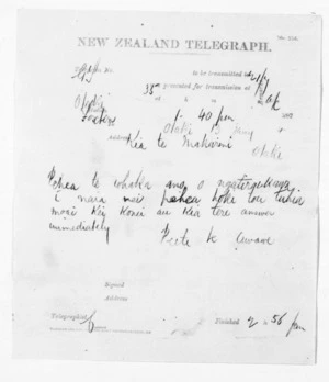 Native Minister and Minister of Colonial Defence - Inward telegrams