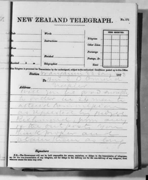 Native Minister and Minister of Colonial Defence - Inward telegrams