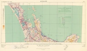 Map of state & main highways showing load classification under the Heavy Motor Vehicles Regulations 1950, as at 1/4/1959. Auckland [electronic resource].
