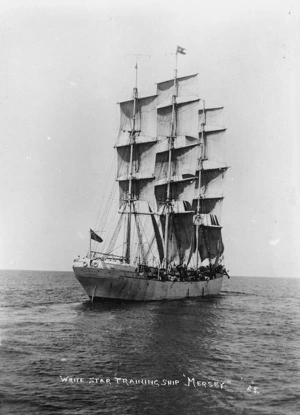 White Star training ship 'Mersey' under full sail in the open sea