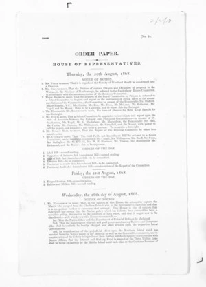 Papers relating to general government - House of Representatives. Order papers