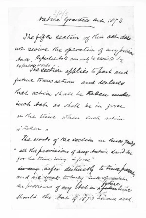 Native Minister - Miscellaneous papers