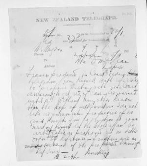 Native Minister and Minister of Colonial Defence - Inward telegrams