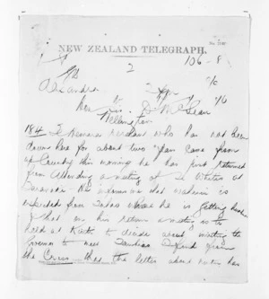 Native Minister and Minister of Colonial Defence - Inward telegrams
