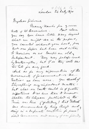 Letters - Francis Dillon Bell to W Fox & W Gisborne
