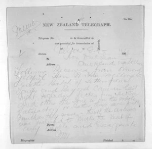 Native Minister and Minister of Colonial Defence - Inward telegrams