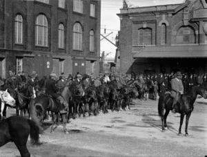 Mounted Special Constables in Wellington during the 1913 waterfront strike