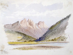 Hodgkins, William Mathew, 1833-1898 :The Toothpeak Ranges from the Caple's River, May 1876