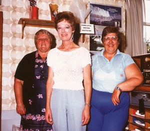 Photograph of Margaret Busby, Post mistress Jane Lawrence, and Mary Martin in Normanby Post Office