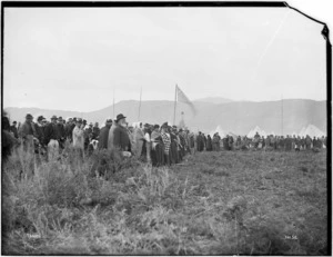 View of a Maori gathering at Arawa Park, Rotorua