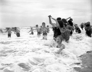 Children playing in the sea, Otaki Beach