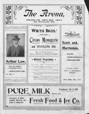Wirth Bros.' huge circus menagerie and travelling zoo. Sole and equal owners, Messrs Philip and George Wirth. Official programme. [Front cover. 1903].