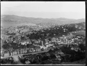 Part 3 of a 3 part panorama looking over Thorndon, Wellington, and towards the harbour