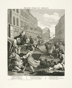 Hogarth, William, 1697-1764 :[The four stages of cruelty]. Second stage of cruelty. Design'd by W Hogarth. Publish'd according to Act of Parliament Feb 1 1751. Price 1s.