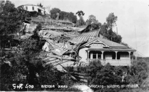 Building demolished by the 1931 Hawke's Bay earthquake, and a house, still standing, alongside