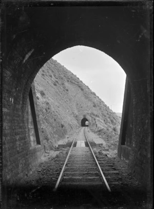 View of one railway tunnel from inside another, between Pukerua Bay and Paekakariki on the Main Trunk Line.