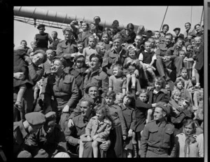New Zealand soldiers with Polish refugee children on board the General Randall, Wellington Harbour