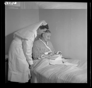 Mrs Pytlos sits in bed in a Polish refugee camp's hospital, Pahiatua