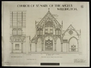 Clere and Williams, architects :Church of St Mary of the Angels, Wellington. March 1919. Part interior elevation nave. Transverse section through nave and north chapel. Sheet 6