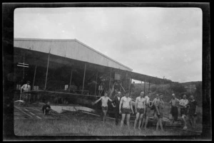 Student pilots, instructors, and Walsh flying boat "B"