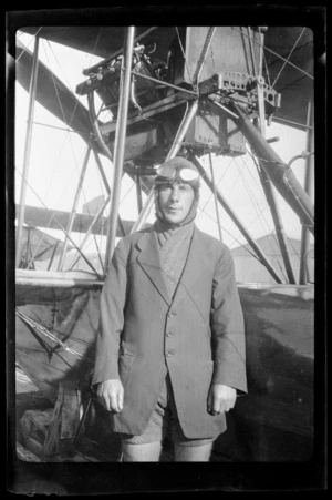 Portrait of Alf Petrie, student pilot at the New Zealand Flying School in Kohimarama, Auckland