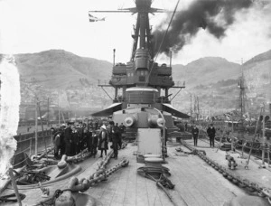 View of the fore deck of the British battlecruiser HMS New Zealand, Lyttelton, Canterbury