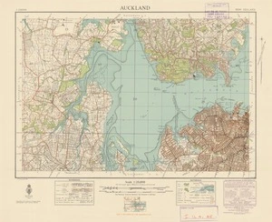Auckland [electronic resource] / E.T. Healy, Apr 1942 ; compiled from official surveys and aerial photographs and marine charts.