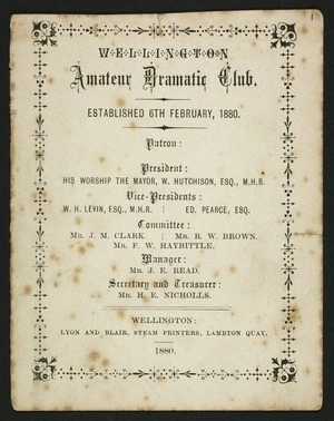 Wellington Amateur Dramatic Club :Rules. 1880.
