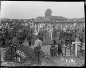 Last Post is played at the funeral of Brigadier-General F E Johnston, Bailleul, France, World War I