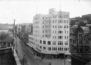 Corner of Willis and Boulcott Streets, Wellington, with Hotel St George