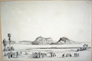 [Merrett, Joseph Jenner] 1816?-1854 :[The Hobson album]. View on the Lake of Rotorua. The Island of Mo Koia in the centre. [ca 1843]