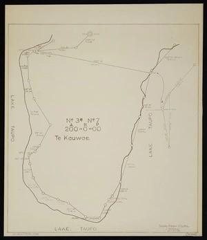 Te Kanawa, J, fl 1958 :Te Kauwae, [Block] no. 3B no. 7, near Lake Taupo [copy of ms map]. J Tekanawa, 23.6.1958