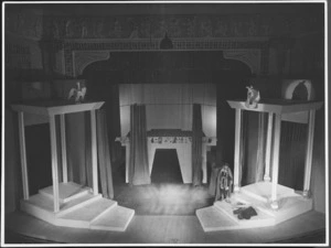 Stage set during a production of Shakespeare's Antony and Cleopatra, Civic Theatre, Christchurch