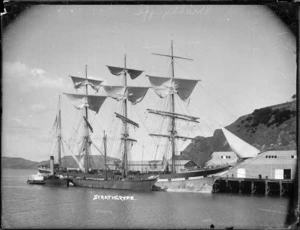The sailing ship Strathgryfe berthed at Port Chalmers.