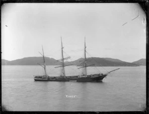 The barque Ranee listing in Otago Harbour, after suffering damage to her prow.