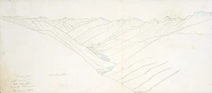 Haast, Johann Franz Julius von, 1822-1887: View from the first summit of Mt Brewster, down the Makarora (River). 26 Jan[uary] 1863