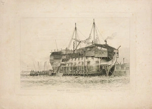 Cooke, Edward William, 1811-1880 :Prison-ship, in Portsmouth Harbour. Convicts going on board. Drawn and etched by Edd. Wm Cooke 1828