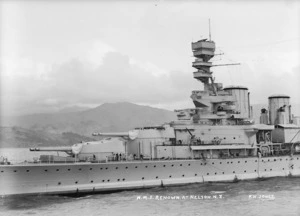 Battlecruiser HMS Renown at Nelson during the visit of the Duke and Duchess of York