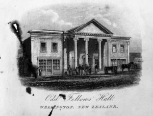 [Richards, E. S.] fl 1862-1873 :Odd Fellows' Hall, Wellington, New Zealand [engraved by J. H. Marriott, from a photograph by E. S. Richards, 1860s?]