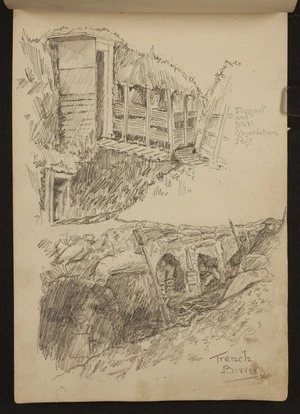 O'Grady, James, 1882?-1956 :Dugout and steel observation post; Trench bivvies [1918]
