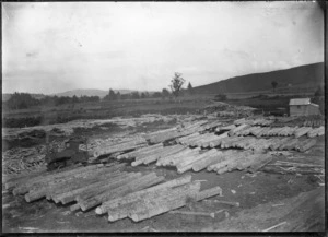 A fleet of white pine logs at Christie's Mill, Hikurangi, 1911.
