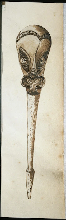 Taylor, Richard, 1805-1873 :[Maori god stick. 1840-1850s]